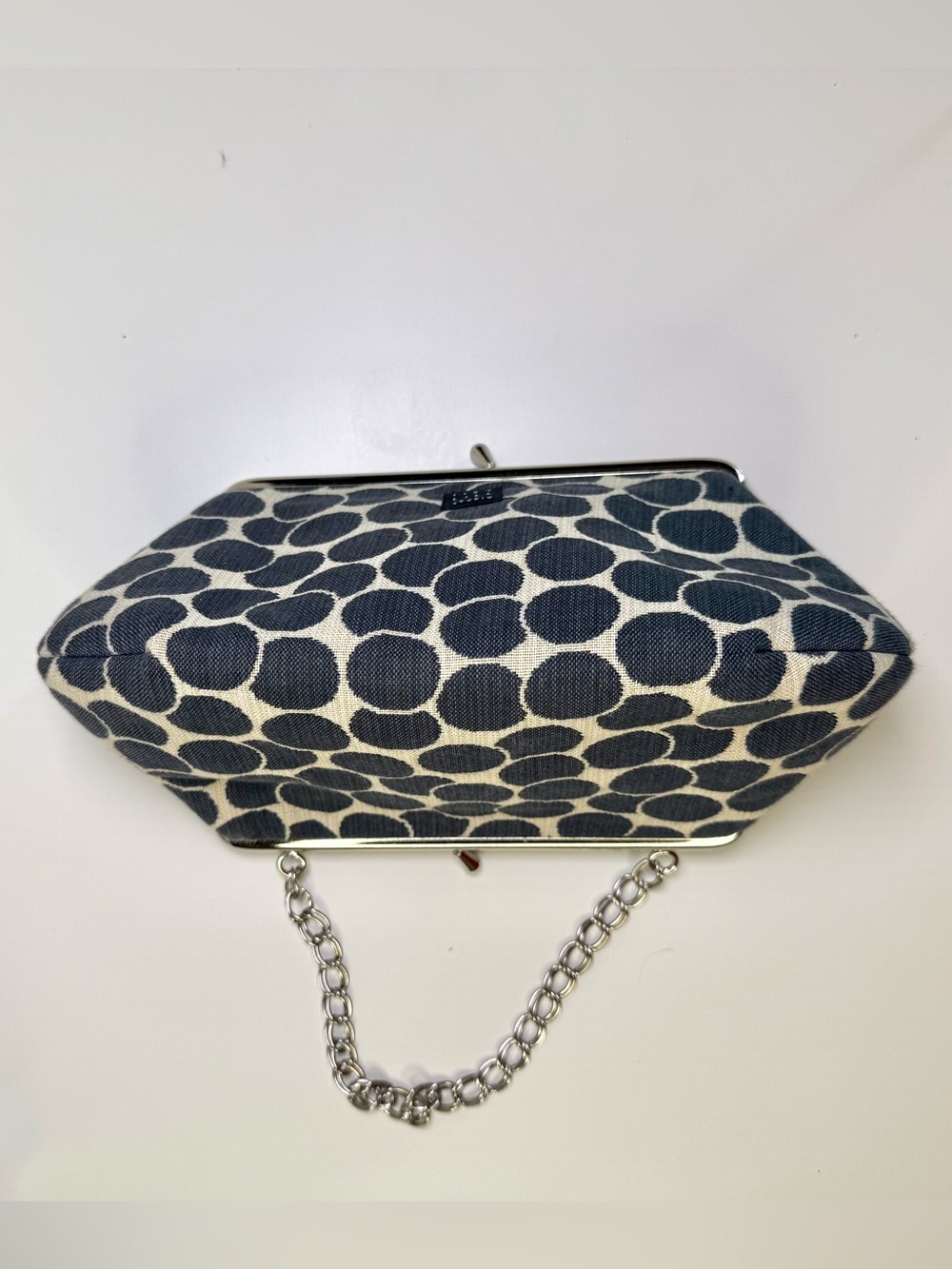 1154 Lill Studio Polka Dot Fabric Clutch Evening Bag Gray Cream Kiss Lock Frame - Picture 7 of 15
